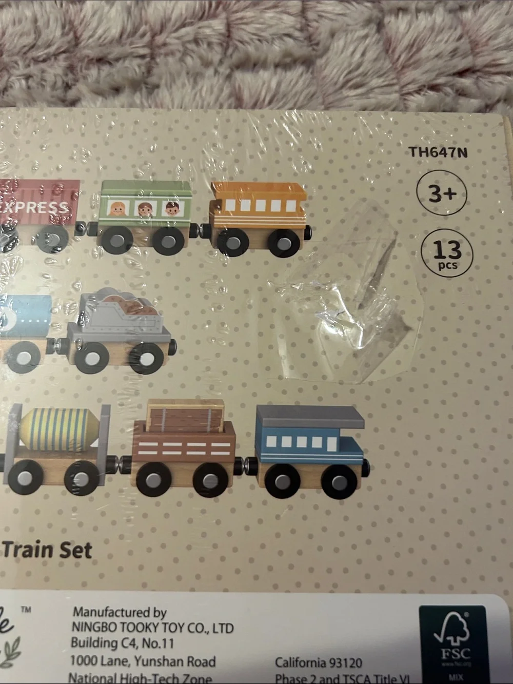 Little Fern Wooden Train Set - Multicolor Express Engine and Cars 13 pieces